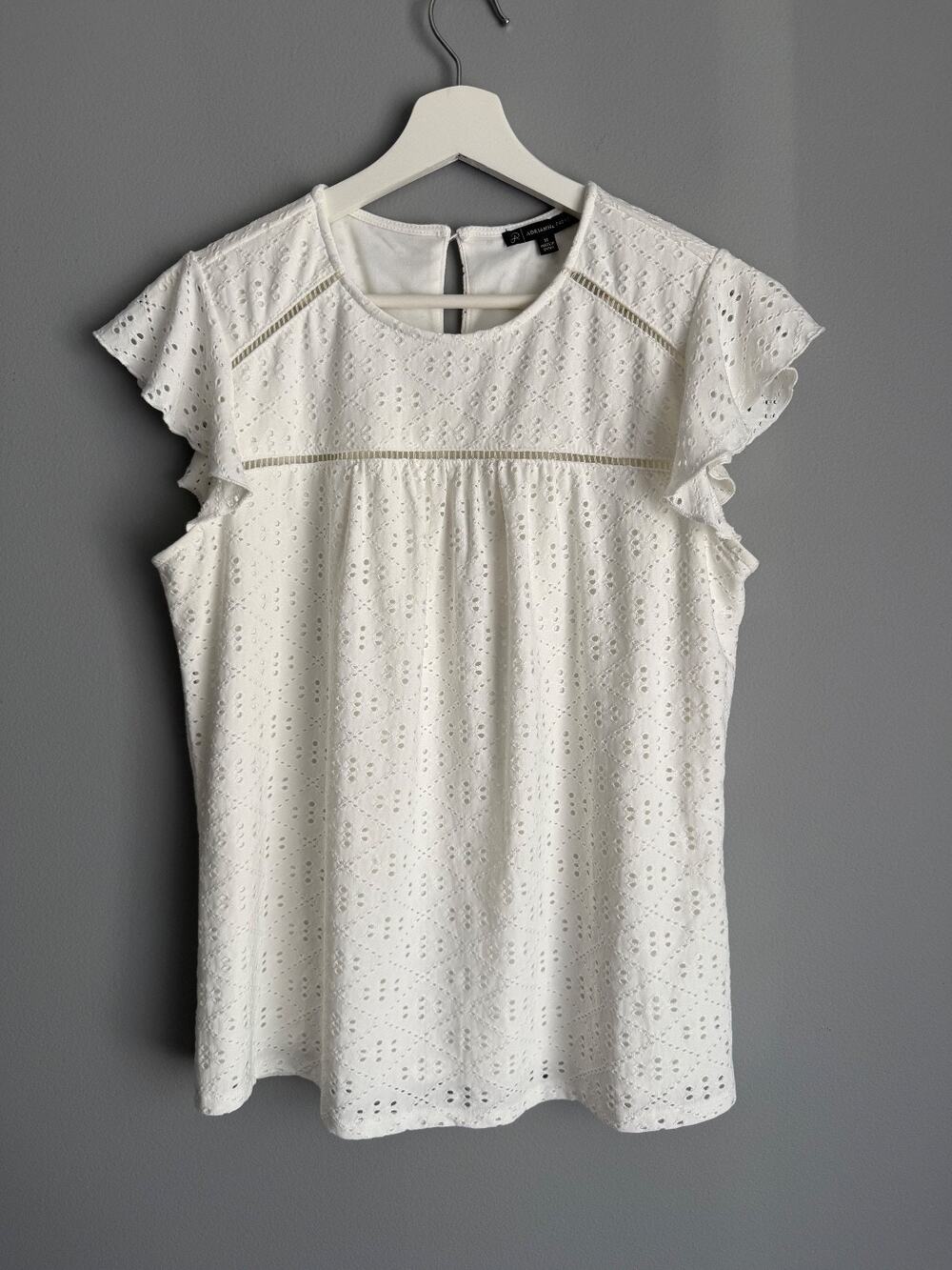 Adrianna Papell Womens M White Eyelet Lace Top Boho Cottage Feminine Babydoll